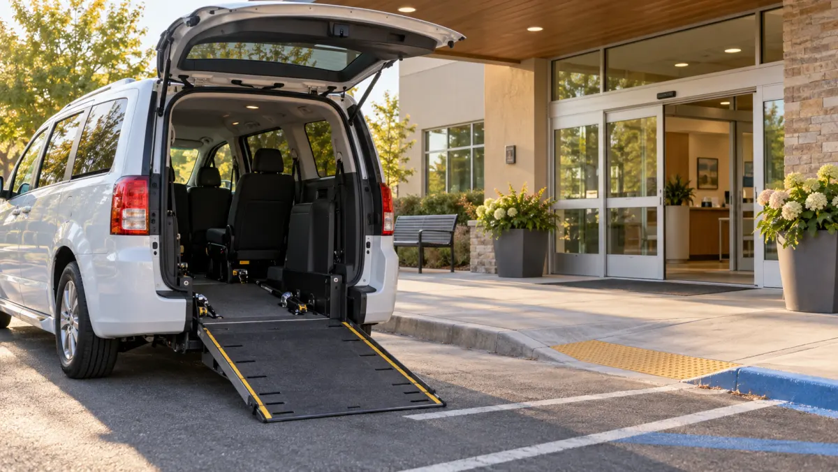 Véhicule de transport accessible avec rampe pour fauteuil roulant