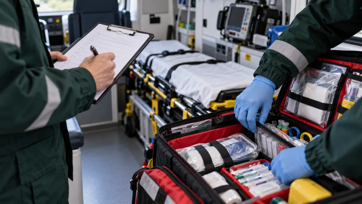 Préparation du matériel avant un transport en ambulance