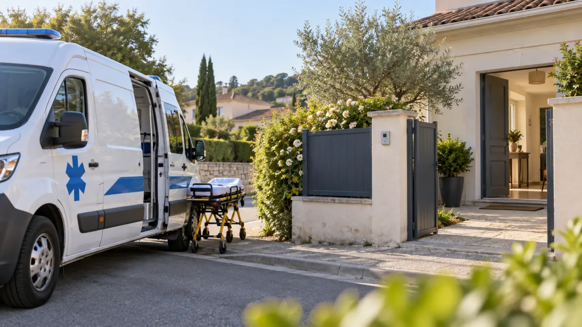 Ambulance arrivant devant un domicile